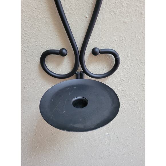 2 Vintage Wall Sconce Candle Holders, Large Black Wrought Iron Metal - Picture 2 of 4